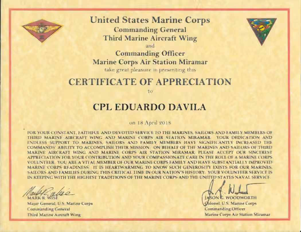 Certificate of Appreciation